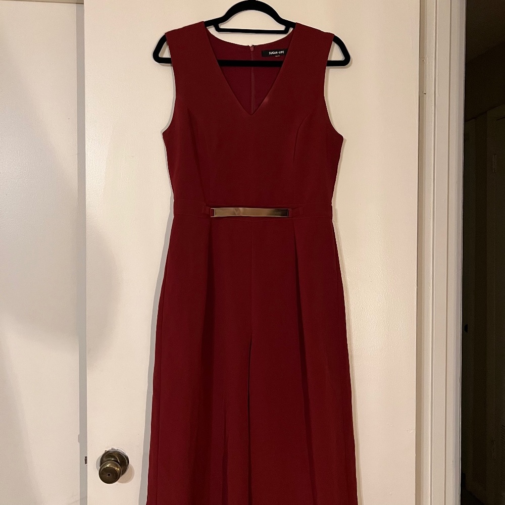 Sugarlips Maroon Red Jumpsuit with Gold Accents Size M